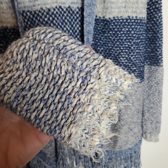 Lucky Brand Small Open Cardigan Blue Striped Knit‎ Textured Longline Fringe - Picture 9 of 12